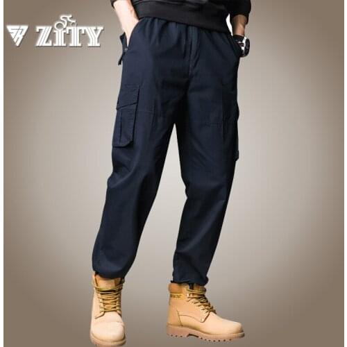 Mens Cotton Cargo Pants Jogger Streetwear Military Tactical Multi-Pocket Trousers Men Elastic Waist Casual Pants Male Clothing