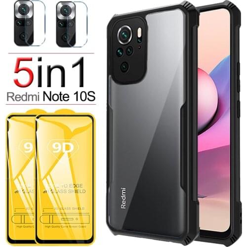 Reinforced Shockproof Cover for Redmi-Note-10S Transparent Case+Protective Glass Xiaomi Redmi Note10 Pro 5G Note 10 S Case Glass