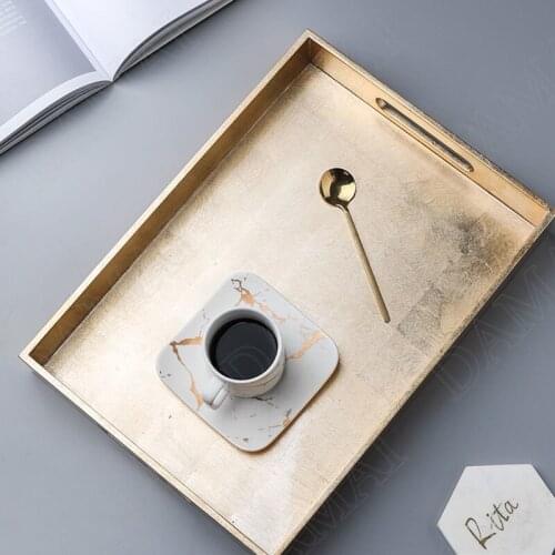 European Wooden Storage Tray Gold Leaf Decorative Afternoon Tea Cake Organizer Bedroom Cosmetic Container Home Decoration Modern