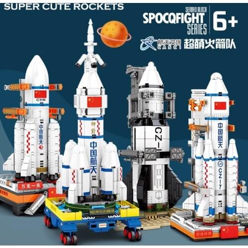 High-Tech Spacecraft Rocket Aerospace Assembled Model Building Block Figure Rocket Brick Construction Kids Educational Toys Gift