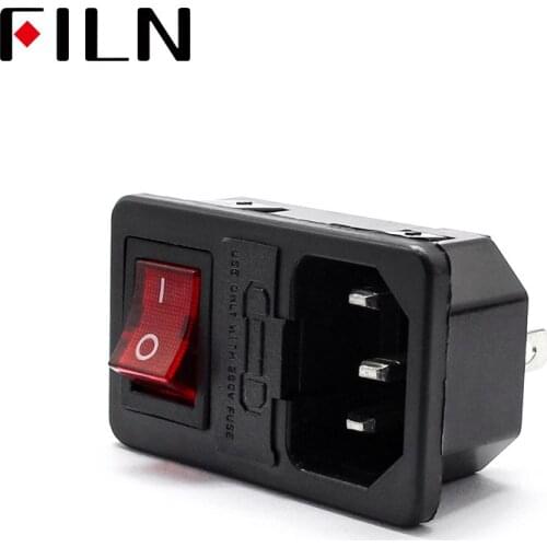 Red Rocker Switch Snap in Power Socket Fuse Switch Connector Plug Connector 3 Pins With 10A Fuse 15A 250VAC