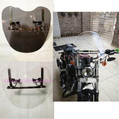 New Moto Windshield Windscreen For Yamaha V Star 650 950 Virago 1000 1100 Vmax v-max 1700 With 7/8" And 1" Handlebars, 19"x17"