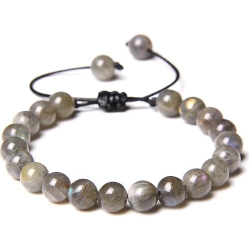 Trendy Men Braided Bracelet Natural Stone Beads Bracelets Bangles Jewelry Women Men Grey Labradorite Stone Beads Bracelet Gifts