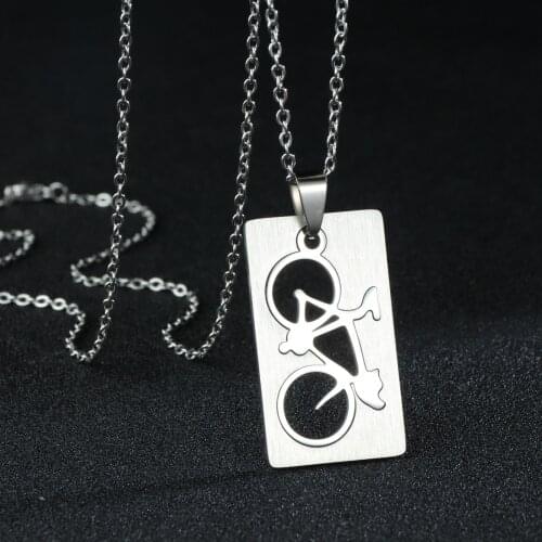 2021 Fashion New Silvery Bike Rectangle Pendant Necklace Men Trendy Simple Stainless Steel Chain Men Necklace Biker Jewelry Gift