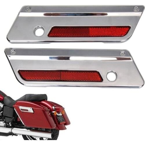 Motorcycle ABS Chrome Hard Saddlebag Latch Cover Red Reflector Decal Sticker For Harley Touring Road King Street Glide FLH FLTRX