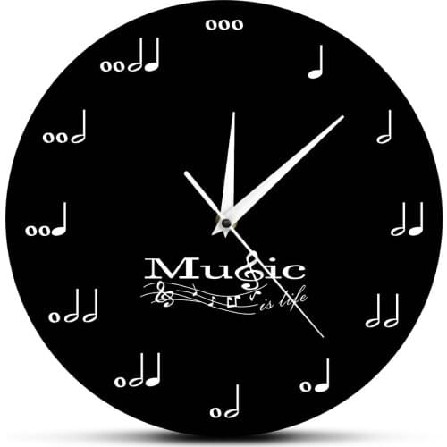 Music Notes Musical Clock Music Is Life Inspirational Wall Clock Clef Stave Music Studio Hanging Wall Watch Musician Gift