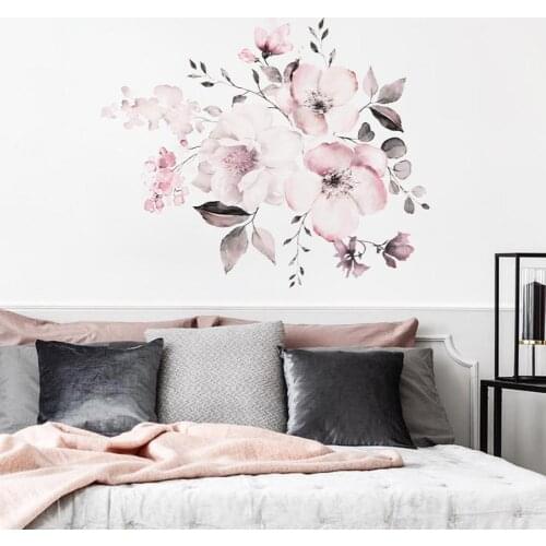 Wall Sticker DIY Fashion Art Pink Colorful Beautiful Flower Wallpaper Decals Home Decor Bedroom Living Room Decoration Wholesale