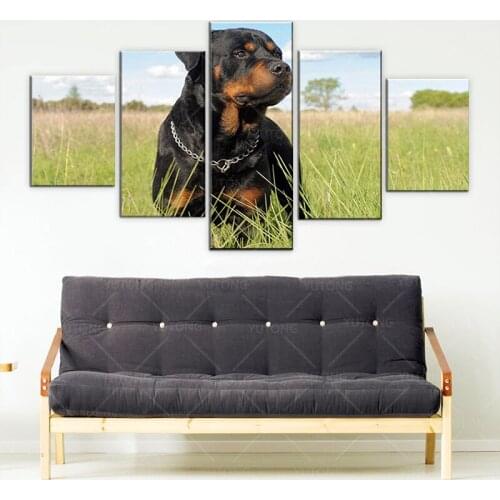 Wall Art Pictures Hd Printed 5 Pieces Rottweiler Dog Animal Modern Posters Painting On Canvas Living Room Home Decor Size Frame