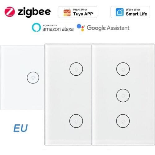 Tuya ZigBee 10A EU Wall Lamp Glass Panel Smart Light Touch Switch With/Without Neutral Wire Smart Life APP Alexa/Google Home