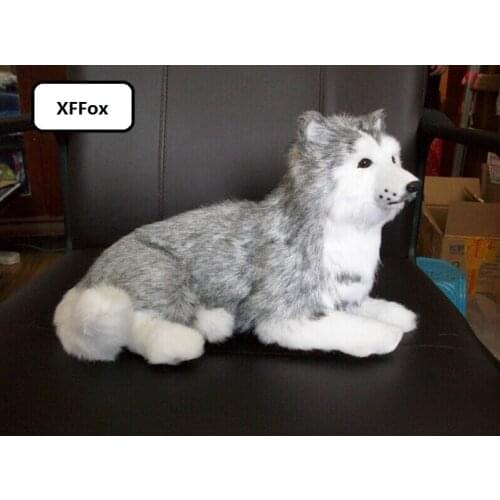 New real life gray dog model plastic&fur simulation lying husky dog doll gift about 30cm xf1574
