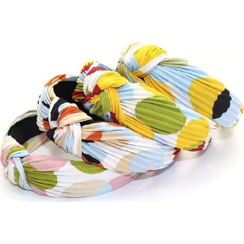 New Women Crumpled Cloth Dot Hairband Cross Knot Braid Headband Adult Autumn Summer Headwear Wide Side Turban Hair Accessories