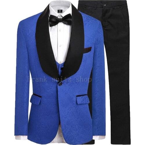 New Arrival Mens Suits 2019 Royal Blue Jacquard Groom Tuxedos Slim Fit Shawl Lapel Men Suits Wedding suits