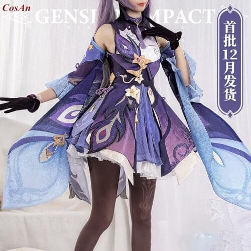 New Style Game Genshin Impact Keqing Cosplay Costume Fashion Romantic Purple Combat Dress Full Set Party Role Play Clothing S-L