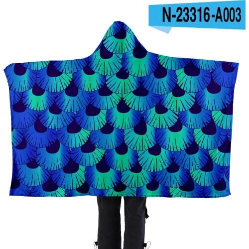Fish Scale Printing Pattern Hooded Blanket For Home Wear Cape Hooded Lazy Blanket Easy To Fold And Carry Travel Flannel Cape