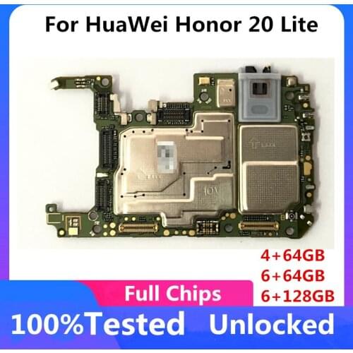 For HuaWei Honor 20 Lite Original Unlocked Motherboard Full Tested Logic Board Full Chips Android System 64GB 128GB