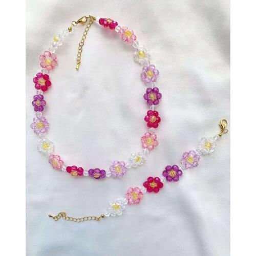 Vedawas Korean Cute Multicolored Daisy Flower Necklace For Women Trendy Crystal Shiny Clavicle Necklace Holidy Jewelry Wholesale
