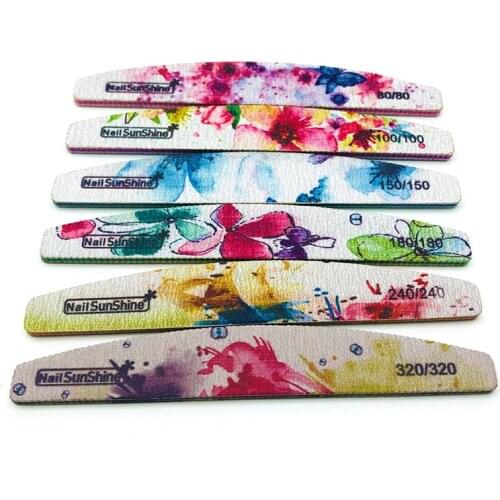 50pc Nail File Strong Sandpaper Washable Nail Buffer Block 80/100/150/180/240/320 Grit Lime a Ongle Manicure File Flower Printed