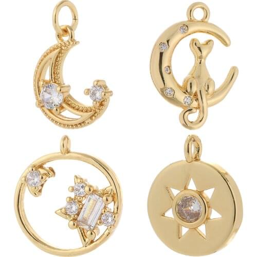 Moon Stars Jewelry Charms for Jewelry Making Diy Pendant Gold Cute Designer Charms for Earrins Necklace Bracelet Copper Zircon