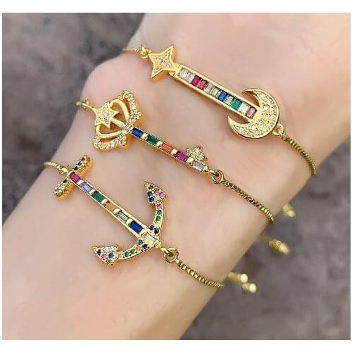 Anchor crown multicolor crystal micro pave cz zircon cubic zirconia Bracelet Adjustable silicone Snake Chain Jewelry yfg3