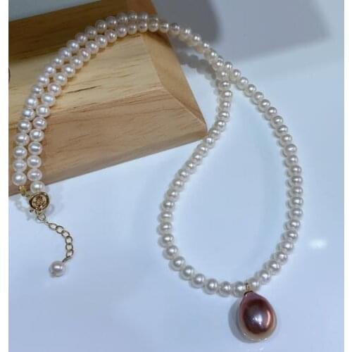 S925 silver clasp New jewelry 5-6mm 100% Natural freshwater Pearl necklace Purple pendant for women