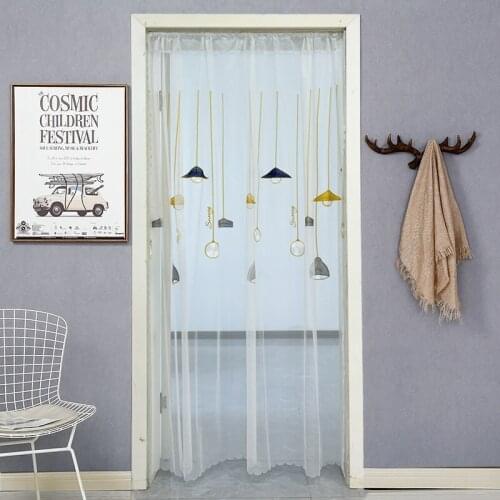Modern Summer Sheer Door Curtain Embroidered White Tulle for Door Screen Kitchen Customized Voile Hotel Office Home Decoration