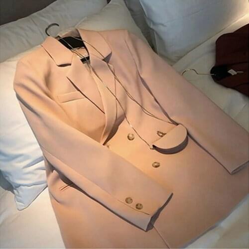 Korean Women Orange Blazer Double Breasted Spring Autumn Notched Collar Long Sleeve Office Lady Suit Jacket Casual Female Coat
