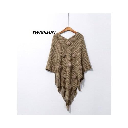 YWAIRSUN Rabbit hair ball head sweater knit sweater tassel color spring and autumn street shooting trend pashmina womenshawl