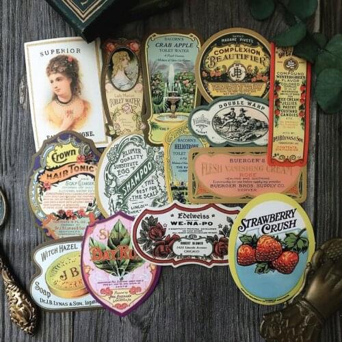 14Pcs Retro Brand Junk Journal Ephemera Vintage Sticker Tim Holtz Style Label DIY Album Sticker Scrapbooking Material Supplies