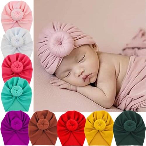 24Pcs/Lot New Baby Girl Waffle India Turban Hat with Round Ball Newborn Infant Hedging Caps Toddler Beanie Headwear Photo Props
