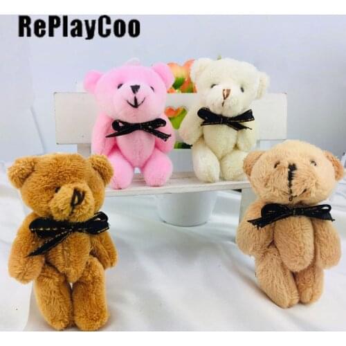 25PCSMini Teddy Bear Stuffed Plush Toys 8cm Small Bear Stuffed Toys with bow pelucia Pendant Kids Birthday Gift Decor DMX003