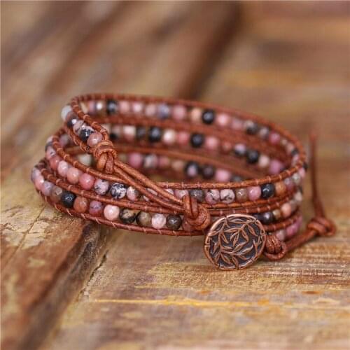 3 layers bead Wrap Bracelets Yoga Natural Stone Beaded Triple Bracelet BOHO leather bead bracelet Bohemian Jewelry dropshiping