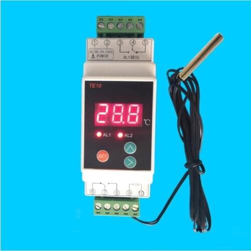 -40~110℃ Din Thermostat with sensor High/Low Temperature 2 Alarm Relay NO NC COMMON Output 7A/250VAC AC90~260V