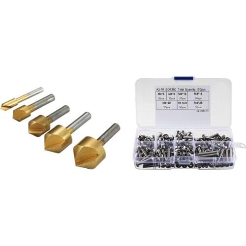 5x HSS Countersink Counterbore Countersinks Set Wood Metal 6-19mm & 170Pcs M4 Hex Socket Button Head Screw Nut