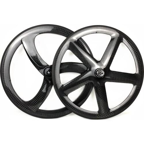 700C full carbon wheels front 3-spokes rear 5-spokes track/road bike 12k glossy wheelset clincher/ tubular carbon wheels