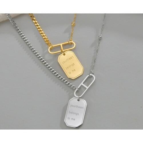 Long Chain Gold Stainless Steel Tag Pendant Long Chain Necklace for Women Choker 2021 New Trend