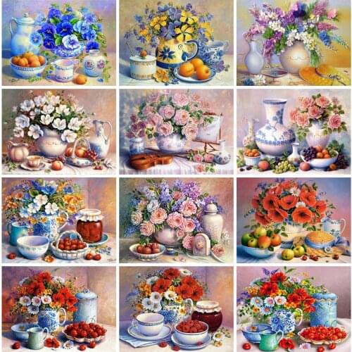 EverShine 5D Diamond Painting Full Square Flowers Cross Stitch Diamond Mosaic Kits Fruit Rhinestones Art New Arrival Home Decor