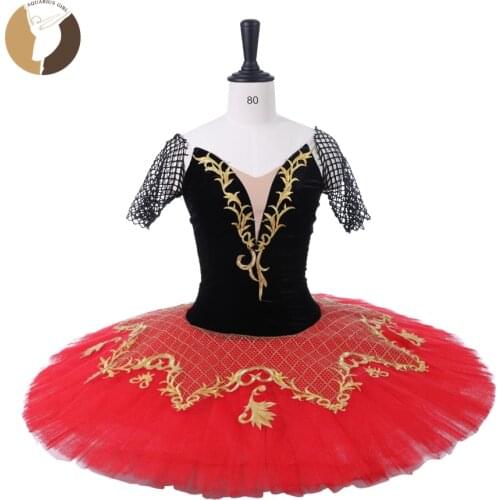 FLTOTURE Don Quixote Stage Dancewear Ballet Black Red Tutu With Gold Decorations CT9214 Professional Ballet Nutcracker Costumes