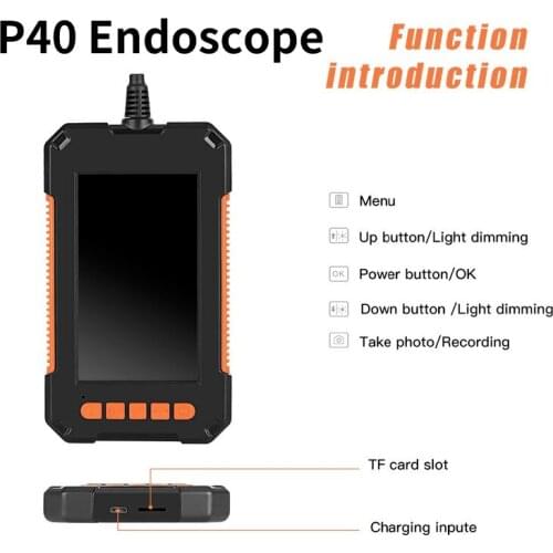 HD P40 Handheld Screen Endoscope Snake Camera 4.3inch Display Monitor With 2600 mAH Battery 8 Super Bright Adjustment LED Lights