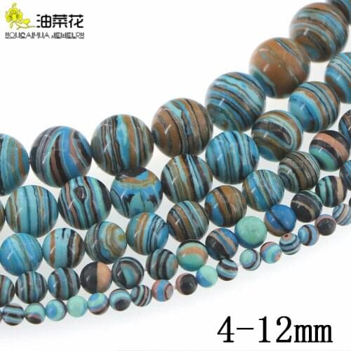Charm Stone 4-12mm Round Loose Beads DIY Synthetic Blue Peacock Turquoises Accessories Making Necklace Bracelet Girl Gift 15inch