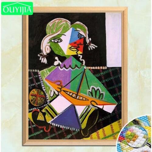 Pablo Picasso Famous Painting "Maya and toy boat" 5D DIY Diamond Painting Full Square Diamond Embroidery Rhinestones Picture