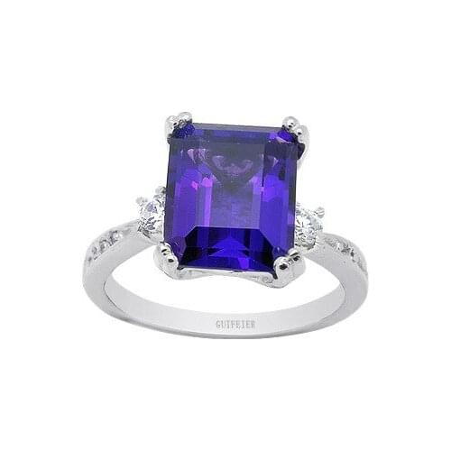 Classic Amethyst Ring for Engagement 8mm*10mm Emerald Cut Natural Amethyst Silver Ring for Wedding 925 Silver Amethyst Jewelry