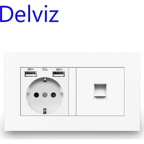 Delviz RJ45 Computer Wall Socket, EU Standard USB Power Socket, Computer connect Jack, CAT5E Connector Cable network Interface