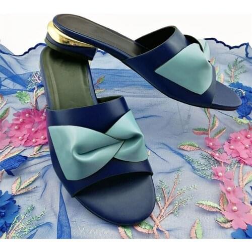 Royal Blue Color New Style Shoes For Party Dress Metal Decoration Square Heels Shoes For Evening Party Fashion Beach Shoes