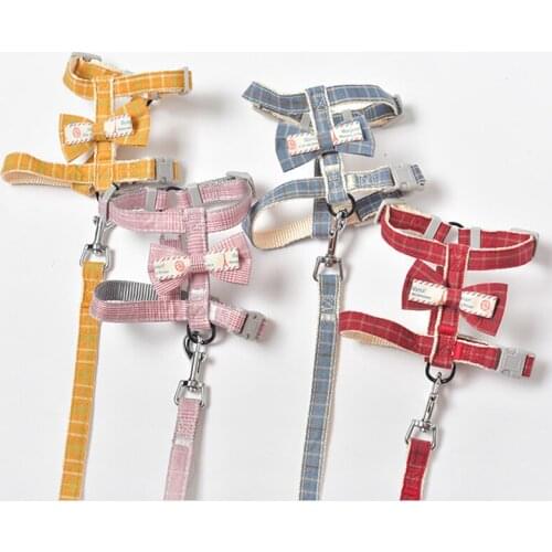 Easy Lock Dog Harness and Leash Set for Small Medium Dogs Puppy Basic Plaid Bowknot No Pull Harness Walking Training Dog Leash