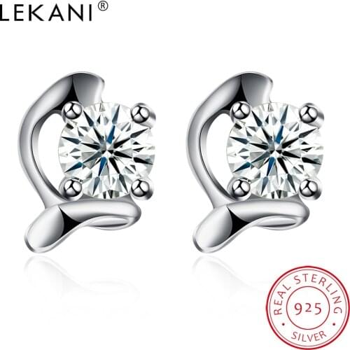 LEKANI Stud Earring Genuine 925 Sterling Silver Personality Creative Irregular Round Cubic Zircon Earrings For Women Jewelry