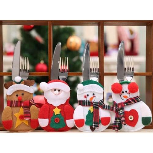 1pcs New Year Merry Christmas Knife Fork Cutlery Holder Bag Navidad Dining Christmas Decorations for Home Xmas Tableware Bag