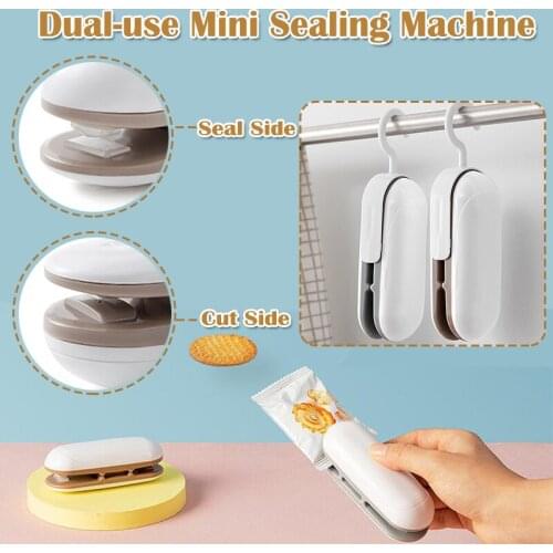 Mini Plastic Packaging Bag Sealing Clips Cutting Machine Portable Hand Pressure Heat Vacuum Bag Clips with Hook Battery Power