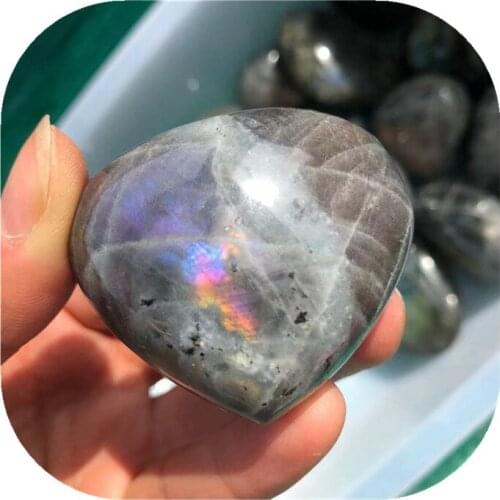 Natural Polished Labradorite quartz Hand Carved Pretty Heart-Shaped Crystal heart Healing