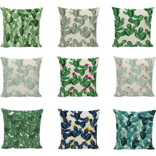Printed Green Plant Throw Cushion Covers Tropical Leaves Cactus Flowers Pillow Cases Garden Home Couch Car Decor Outdoor Coussin