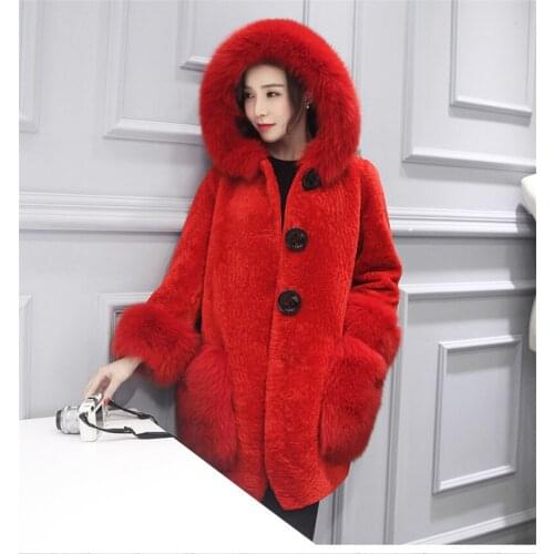 New Korea Winter Womens Faux Fur Jacket Mid-length Thick Warm Jacket Trendy Lady Fur Collar Long Coat Pocket Female Outerwear